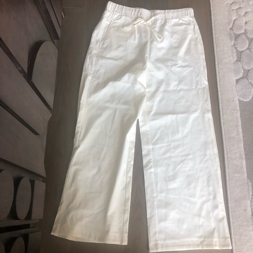 White cream wide leg lounge pants stretchy elastic waist size large casual